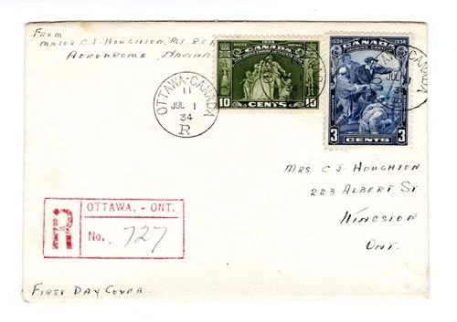 R665 Canada FDC - 1934 Loyalists / Cartier - Combination Registered FDC Cover -