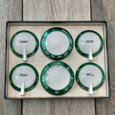 Vintage Maytag Dutch Oven Thermostat Timer Burner Knob Dial Set Of 6 Green