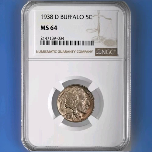 🦬 1938-D Buffalo Nickel – NGC MS64 – Last Year Issue! Iconic American Coin 🇺