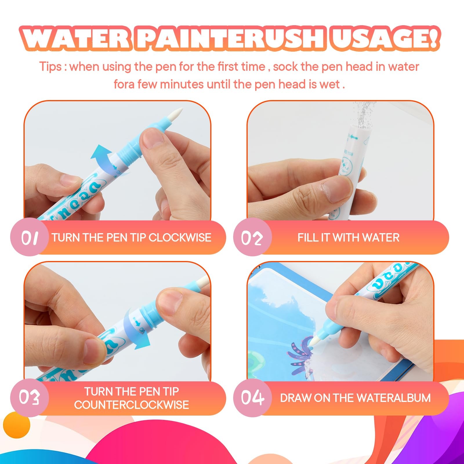 5 Pack Reusable Water Coloring Book for Toddlers, Water Doodle Book Toys