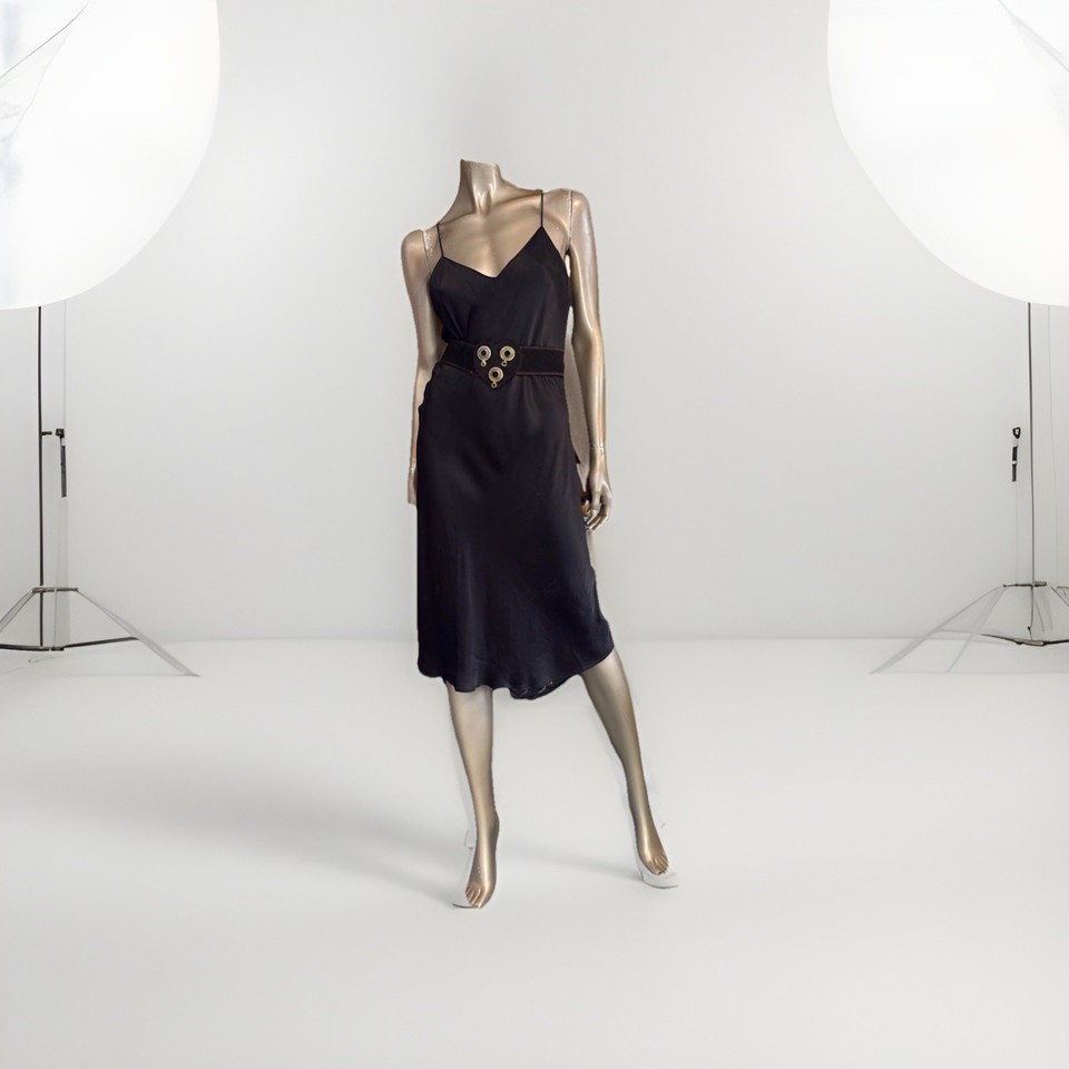 SIMONE PÉRÈLE Luxe Black 100% Silk Slip Dress | Midi Length |AUS 8-10