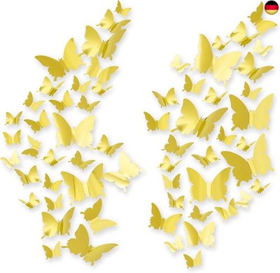 60pcs Schmetterlinge 3D, CAYUDEN Gold 3D Spiegel Wandaufkleber Schmetterlinge