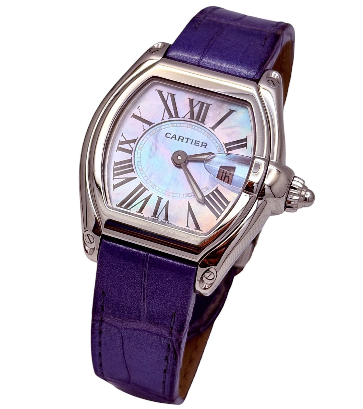 CARTIER Roadster 2675 W6206007 Mother of Pearl Ladies Watch Croco strap B&P's image 3