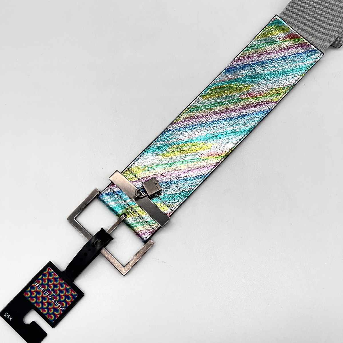 Kurt Geiger London Wide Stretch Back Rainbow Belt Kurt Geiger London Cream Leather Wide Waist Belt Rainbow  main image 2