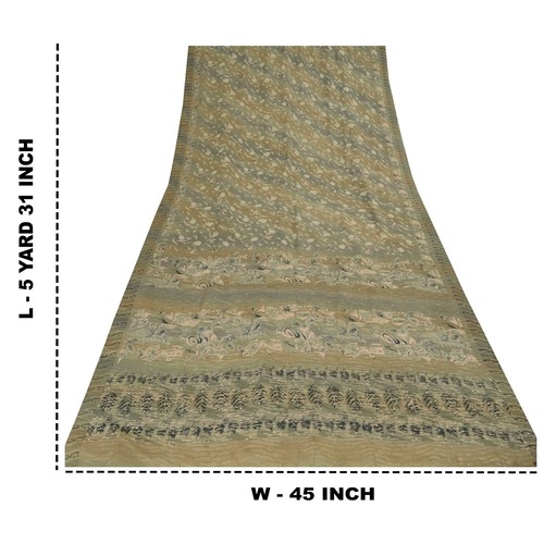Sanskriti Vintage Sarees Multicolor Sequins Pure Crepe Printed Sari 5+yd Fabric - Picture 2 of 12