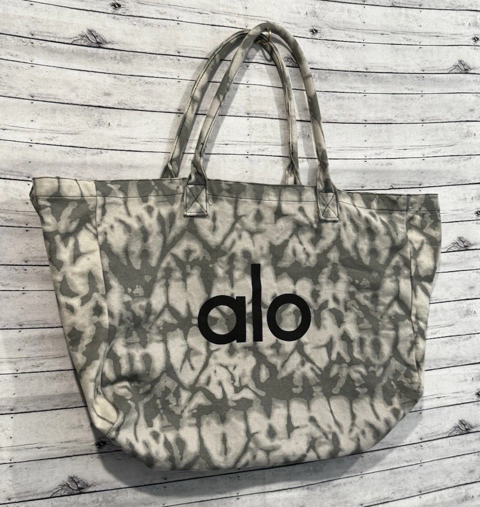 ALO Iconic Shopper Tote Bag Gray Tie Dye Canvas Handbag