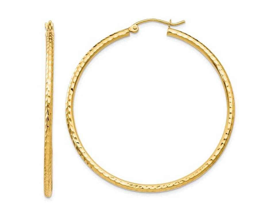 Medium Diamond Cut Hoop Earrings in 14K Yellow Gold