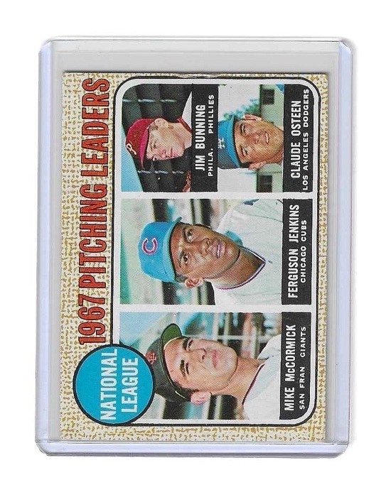 1968 Topps League Leaders Mike McCormick Fergie Jenkins Jim Bunning #9 LOW GRADE