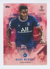 2022 Nuno Mendes Topps UEFA Future Champion Red PSG Rookie Card 10/10. rookie card picture