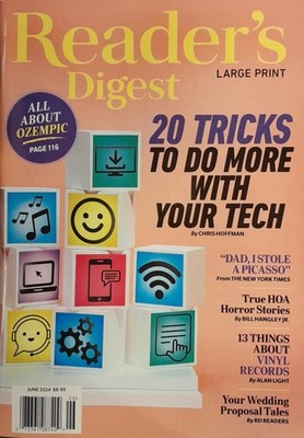 Reader'S Digest, Large Print Magazine June 2024 20 Tricks To Do More With Yo...