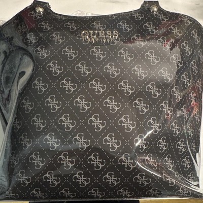 GUESS Lorenna Schultertasche Damen Kunstleder Schwarz Logo Reißverschluss Silber
