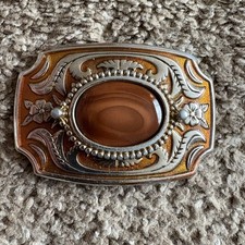 Vintage Agate Metal Belt Buckle Made In USA