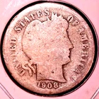 1908 BARBER SILVER DIME 10C