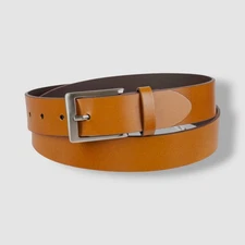 Club Room Men's Brown Square-Buckle Cut-Edge Leather Belt Size M