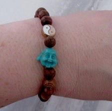 Mini Happy Buddha Stretch Bracelet with Yin Yang Bead Wood Beads