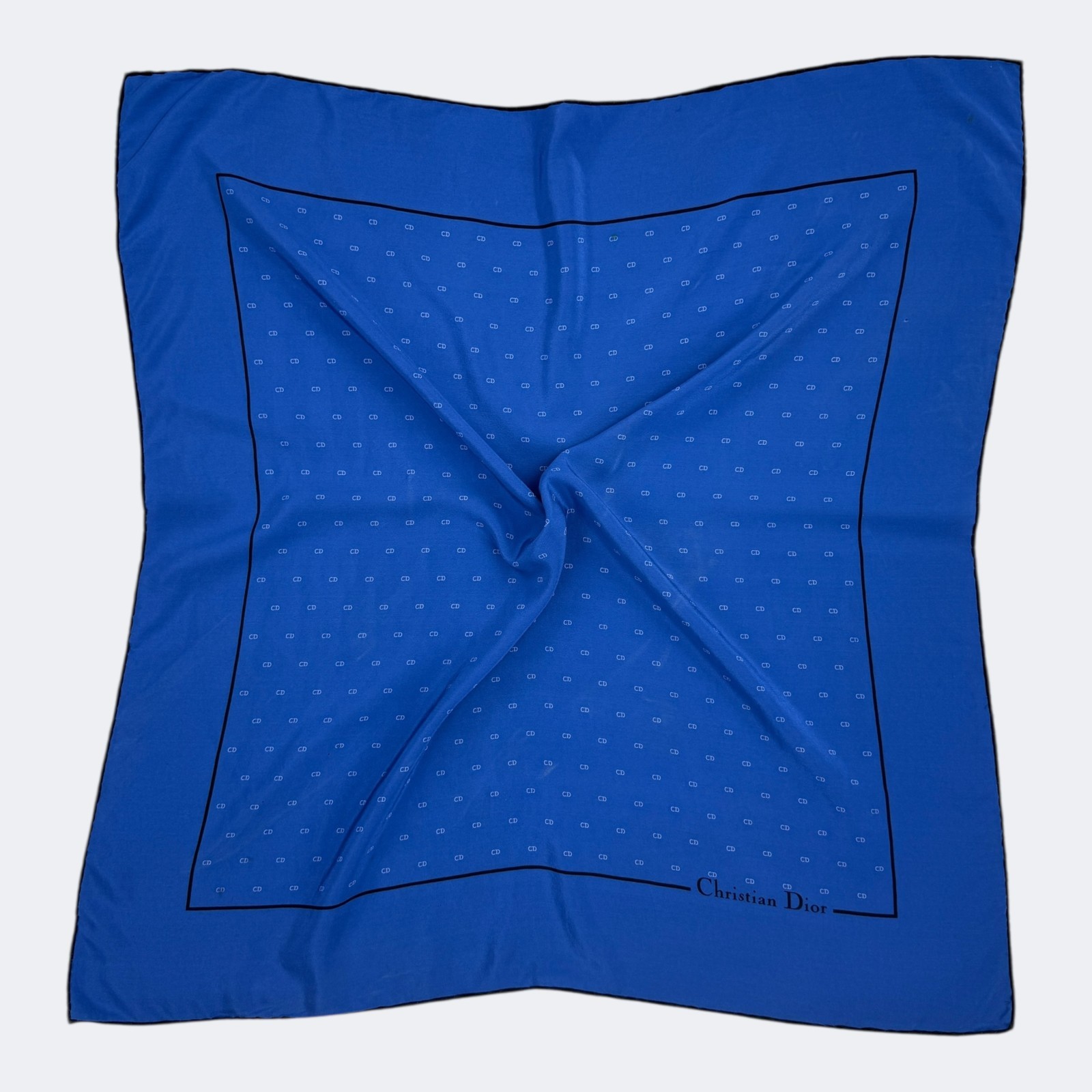Christian Dior Scarf Silk Cd Design Square Scarves On Blue Color #S56