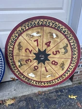 Vtg Wood Carnival Gambling Roulette Wheel Game Deco Folk Art Circus Sign Horse