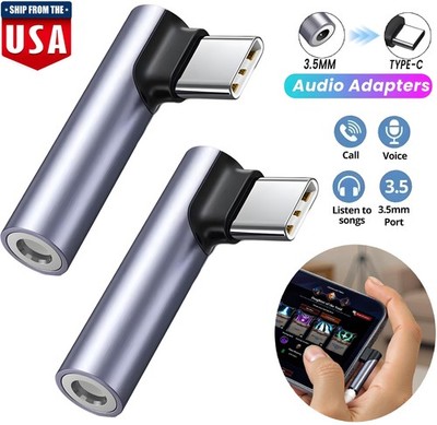 2× USB C to 3.5Mm Audio Adapter Type C Aux Headphone Jack DAC Stereo Mic Hifi US