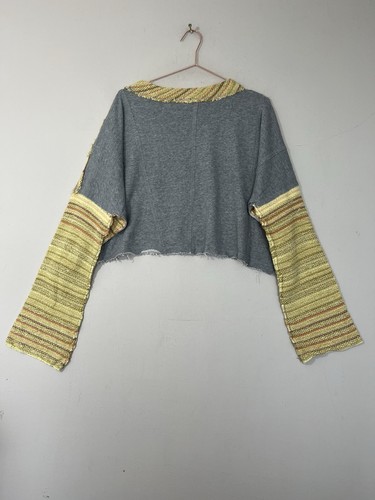 Free People yellow stiped knit top size S Cropped grunge boho long sleeved - Picture 12 of 16
