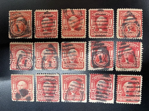 15-Used US Stamp Collection. #319 2c Washington. Fancy Cancels. Perf. 12. "1903"