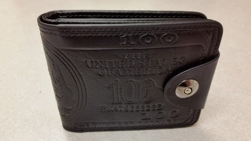 AMERICA BENJAMIN FRANKLIN $100 CUERO NEGRO PLEGABLE BILLETERA EMBRAGUE BOTÓN A PRESIÓN - Imagen 6 de 12