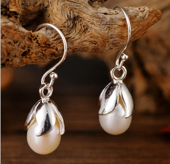 D11 Orecchini Fiore con Perla 925 Argento Sterling - Immagine 2 di 4