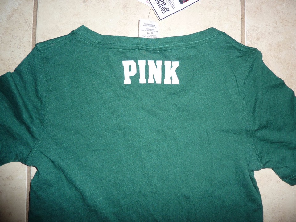 VICTORIAS SECRET PINK RARE BLING PINK VNECK TEESHIRT NWT