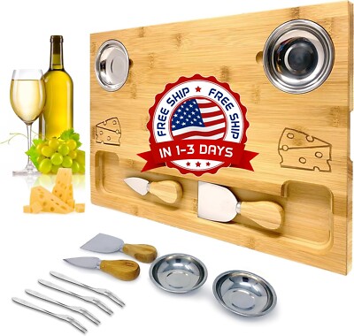 Juego Tabla De Quesos Y Cuchillos Bandeja De Madera Para Vino Queso Carne NUEVO.