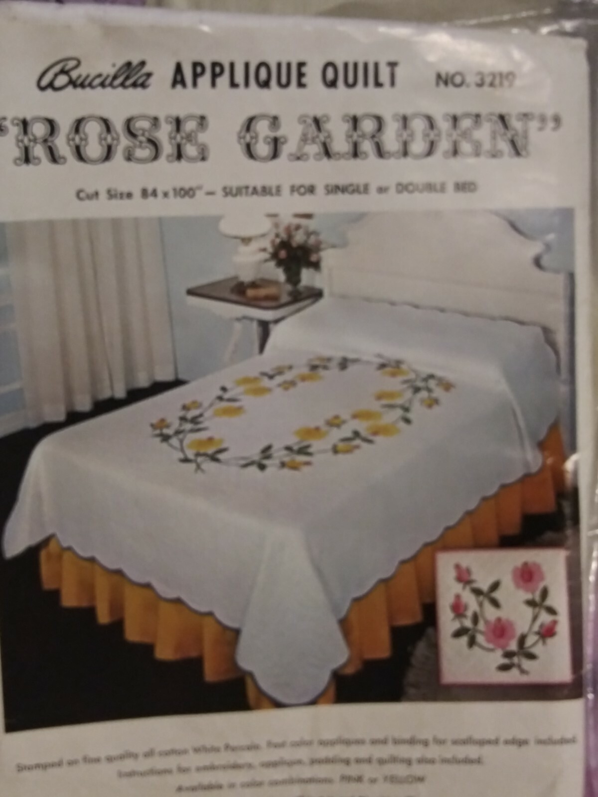 BUCILLA APPLIQUE QUILT ROSE GARDEN 84 X 100 SINGLE OR DOUBLE BED KIT