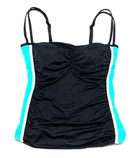 Wave Zone, Black Swim Top with Turquoise and White Side Panels, size 12