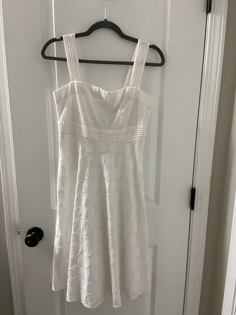 SANDRA DARREN White Cotton Eyelet Lined fit and Flare Ladies Dress S