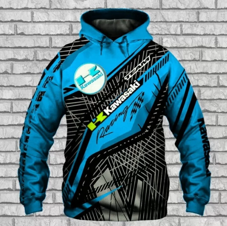Kawasaki Hoodie 3D Teem Racing All Over Printed For Gift Lovely Blue New