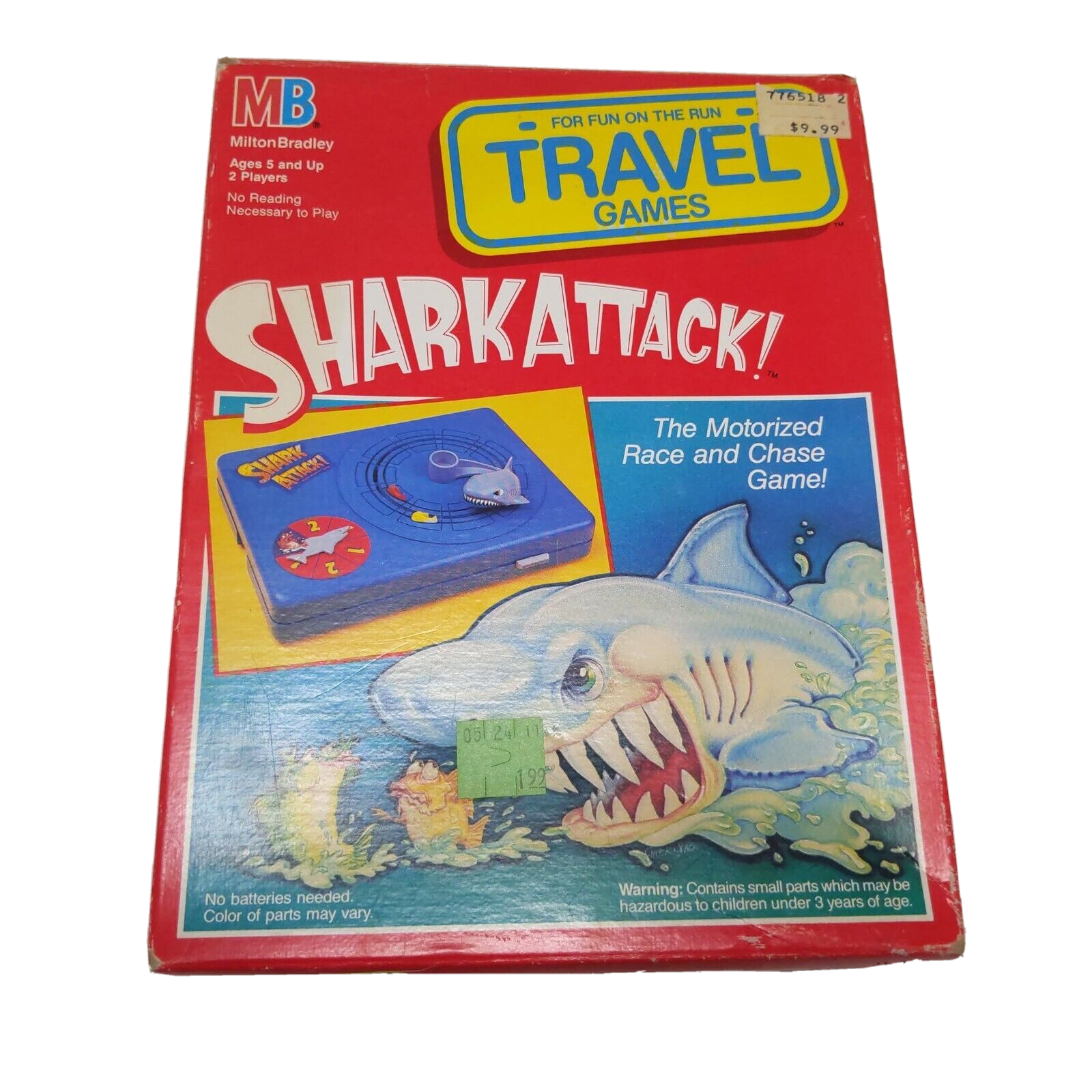 SHARK ATTACK Motorized Board Game Milton Bradley - Travel Edition 1990 Vintage