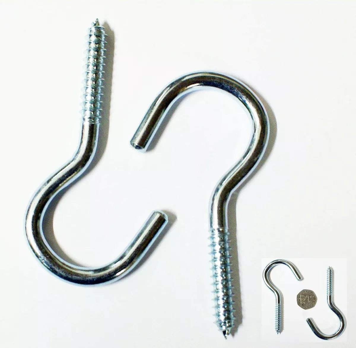 2 x Screw Hook Nails Large S Heavy Duty Wall Fixing Hanging Steel Thread  100mm