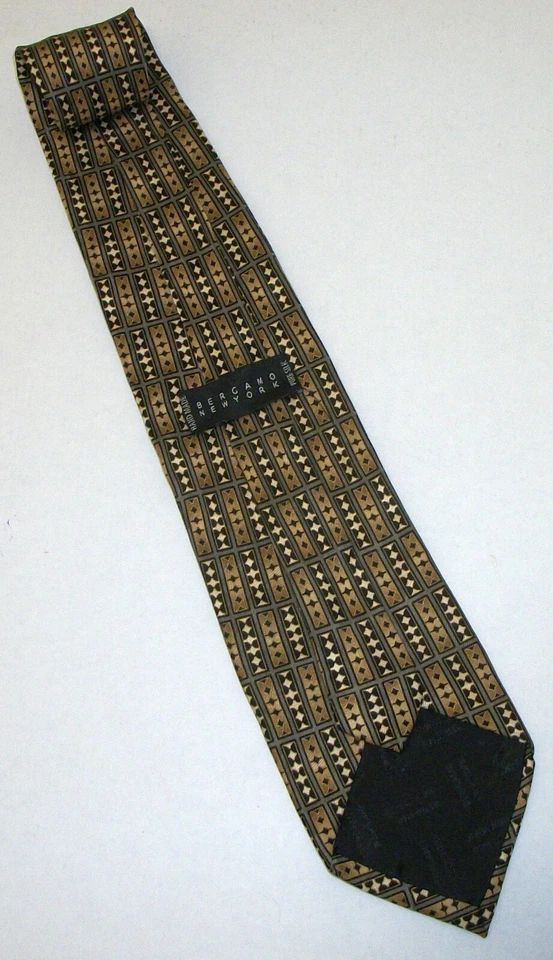 Corbata de cuello de seda rectángulos dorados y verdes-grises BERGAMO 59" de largo x 4" de ancho (F062) Foto 3 de 3