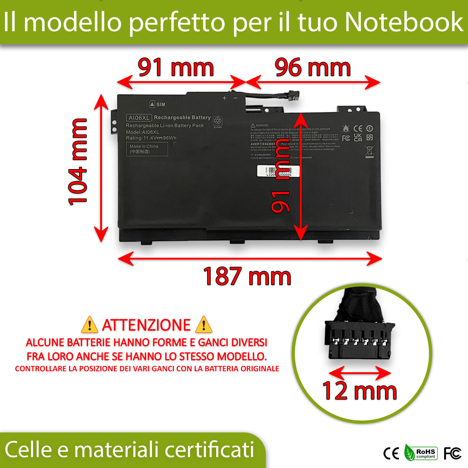 Batteria compatibile con HP ZBook 17 G3 1UL35USR 4QB70EC Y1F08UC 11,4V 96Wh - 2