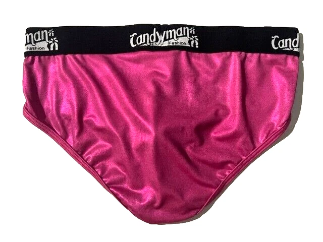 New CANDYMAN Mens Pink Fuchsia Satin Sheen Fishnet Panel Pouch Brief Underwear M - Image 2 of 4