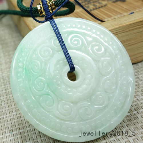 Certified Green Burma 100% natural A jadeite jade Donut Pendant~仿古雕花 平安扣 - Picture 9 of 19