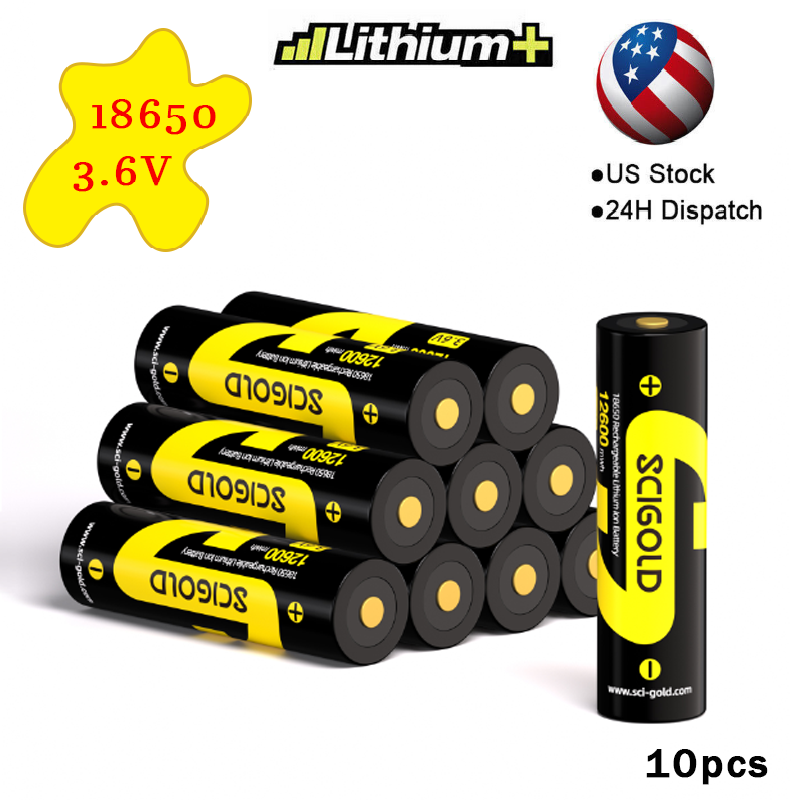Scigold 3500mAh Rechargeable Battery 12600mWh (10 Pack) 18650 3.6V Battery