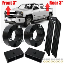 Leveling lift kit 3" Front +3" Rear Fit For 2007-2024 Chevy Silverado GMC Sierra