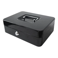 Pen + Gear 10 inch Metal Cash Box with Money Tray and Key Lock, Black, YFC-25