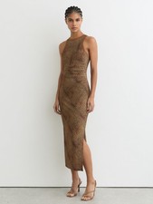 REISS Lola Jersey Animal Snake Print Racer Midi Dress in Brown