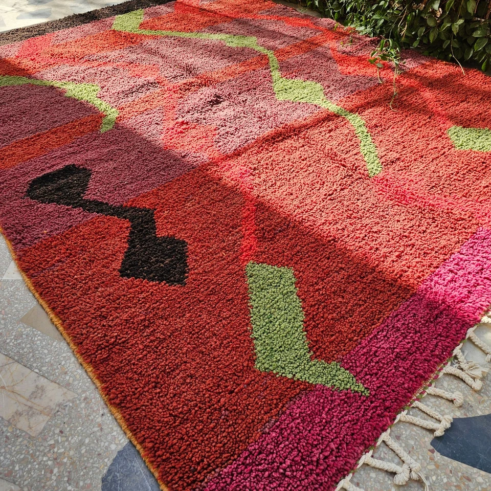 Alfombra grande marroquí, alfombra bereber roja, alfombra Beniourain, alfombra de lana sala de estar, Foto 4 de 4