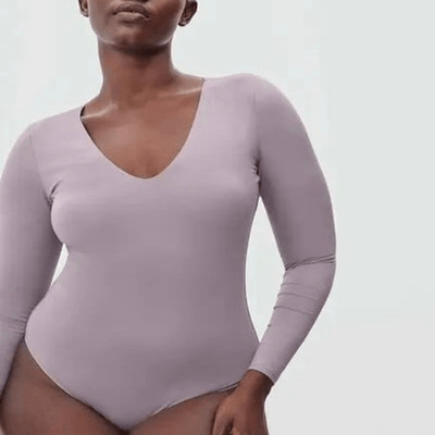 EVERLANE Long Sleeve V Neck Bodysuit XL Dusty Lavender