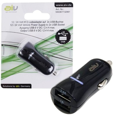 AIV Dual KFZ Lader USB Ladegerät 12V 24V Auto Lade-Adapter für MP3-Player Audio