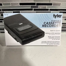 New Tyler TCP-01 Portable Cassette Player & Recorder - Retro Shoebox Style Blk