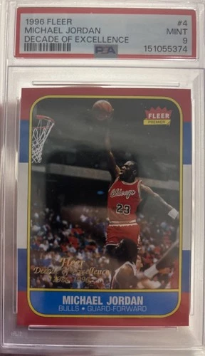 Michael Jordan 1996 Fleer Decade of Excellence Basketball Card #4 Graded PSA 9