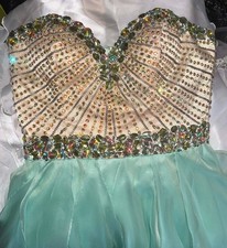 10308 Size 6 Sherri Hill strapless a-line beaded and jeweled mint green