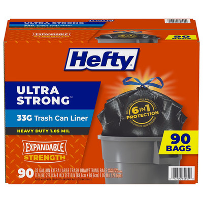 Hefty Ultra Strong Drawstring Trash Bags, Unscented (33 gal., 90ct) Great Price