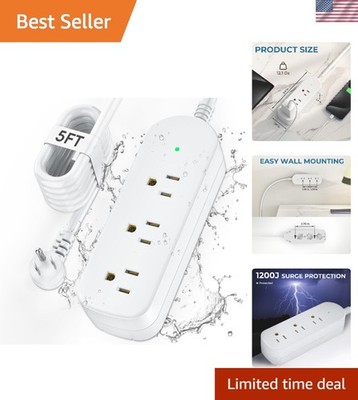 Heavy-Duty 5FT Surge Protector with 3 Outlets   Safe for Indoor and Outdoor Use